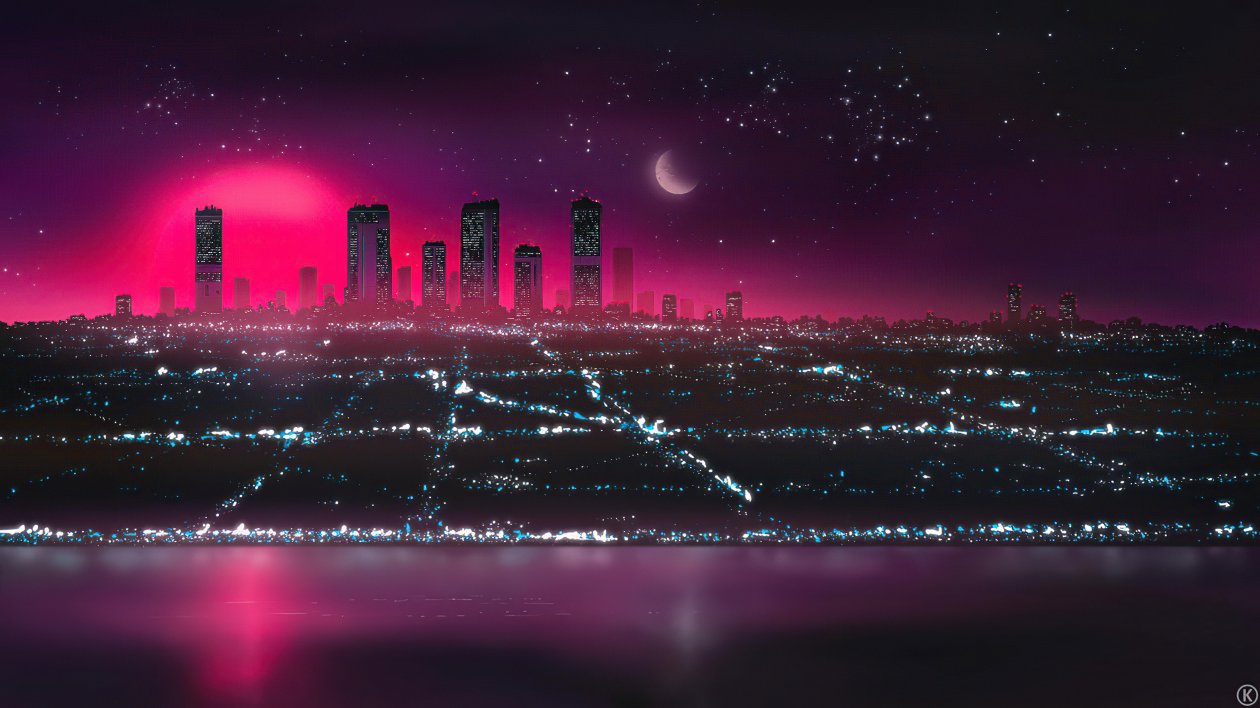 Retro Cityscape Neon Drifts 5k