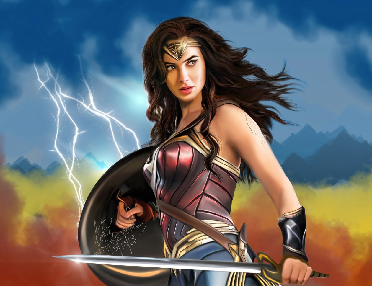 Wonder Woman Digital Drawing 5k