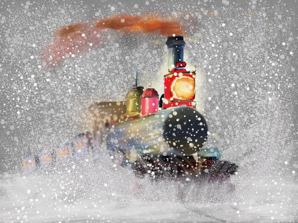 Train Snow Snowflakes Artwork 8k