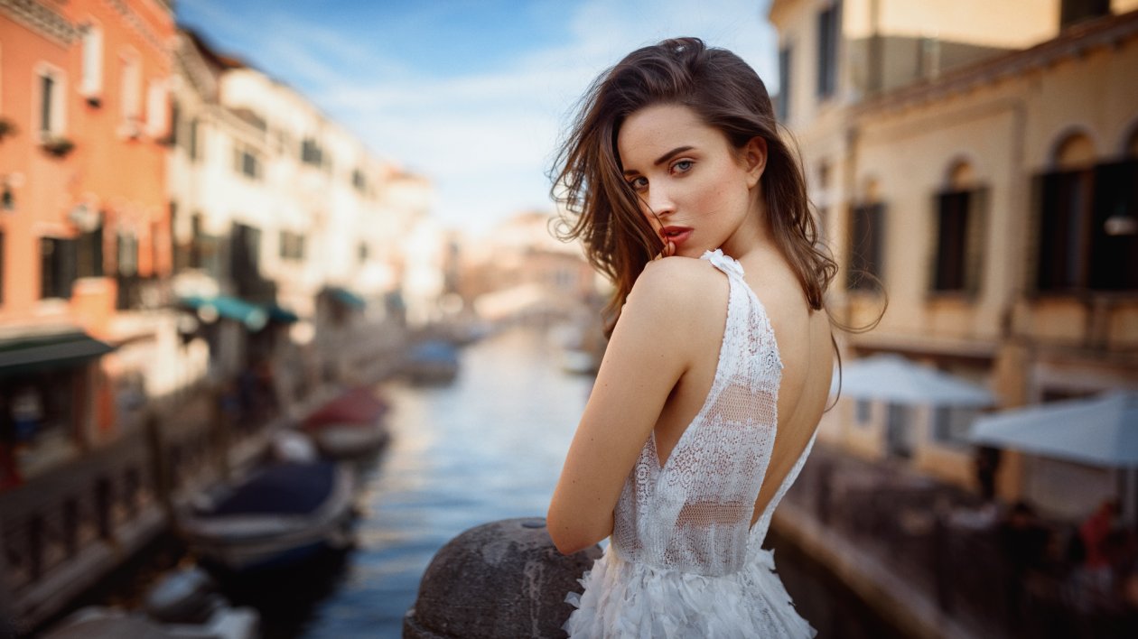 Brunette Model Women Outdoors Depth Of Field