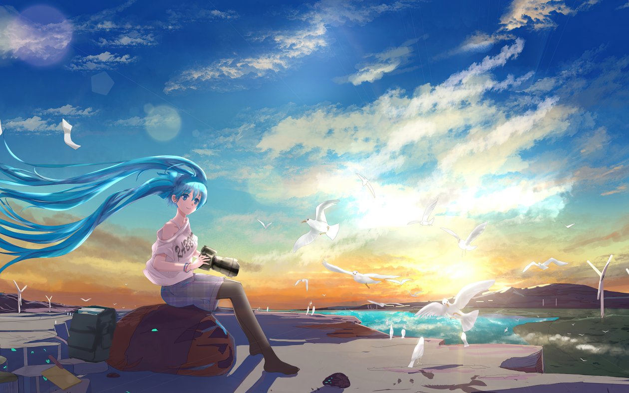 Hatsune Miku Vocaloid Long Hairs Taking Nature Pics 4k