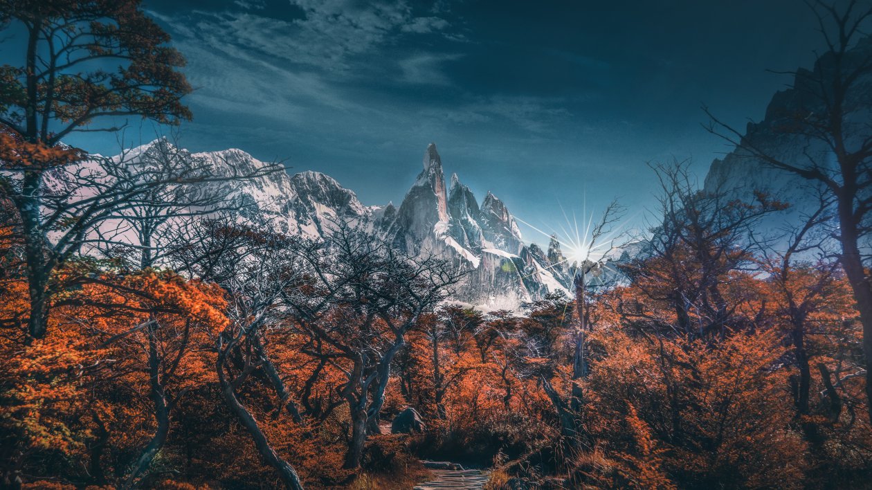 Snowy Mountains Trees Landscape 5k