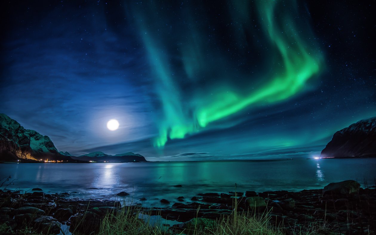 Aurora Borealis Moon Night