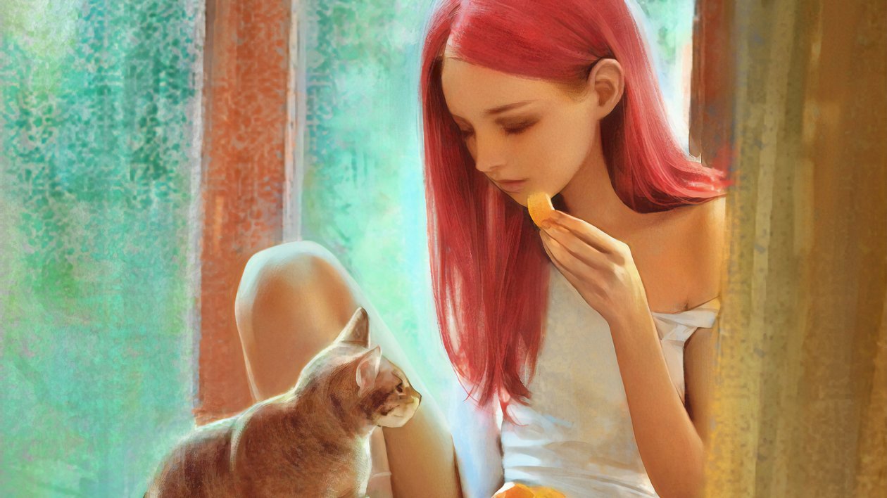 Pink Hair Girl With Cat