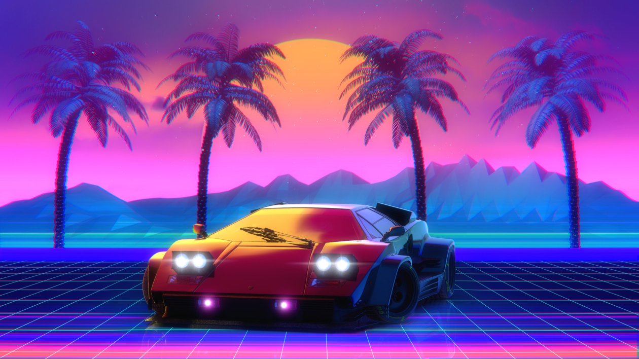 Retro Lamborghini Countach Palm Trees