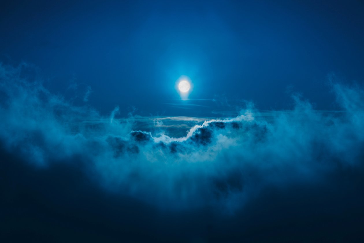 Moon Night Landscape Clouds 5k