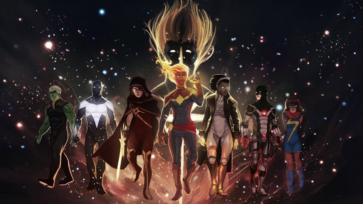 Captain Marvel Team Artwork 4k