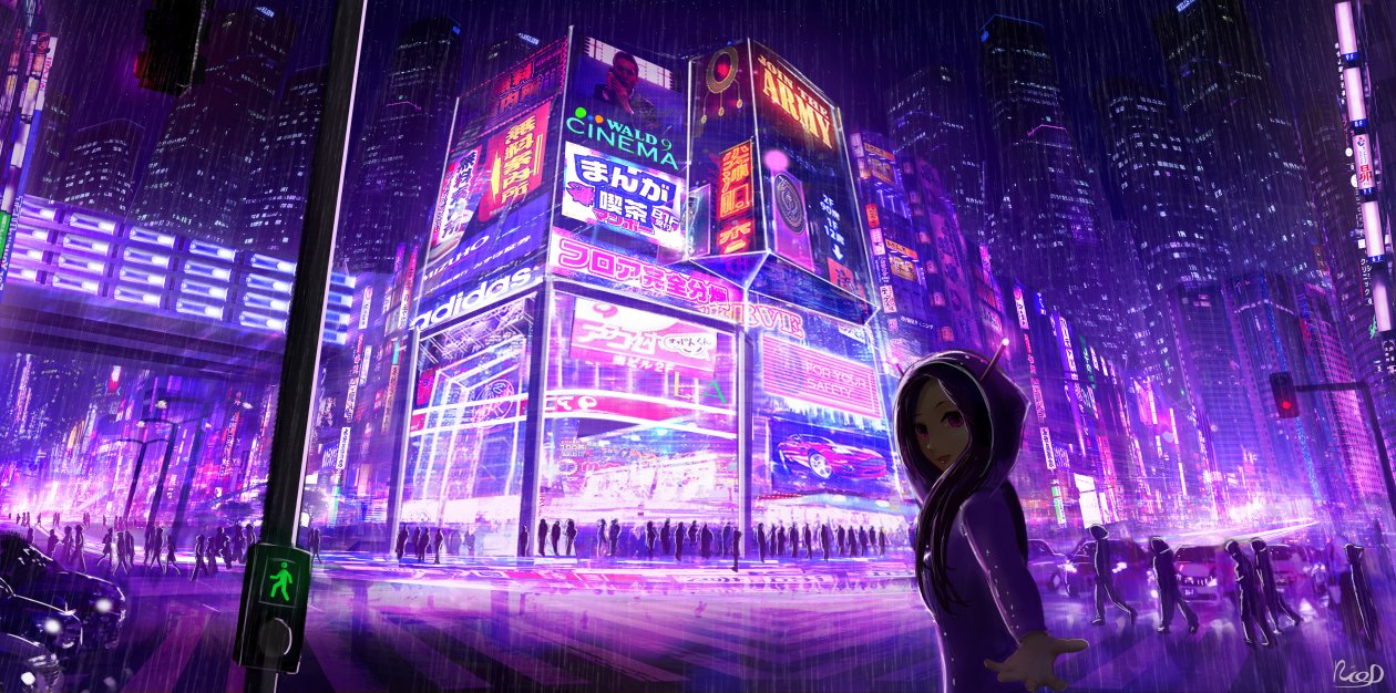 Cyberpunk Cityscape Girl Digital Art