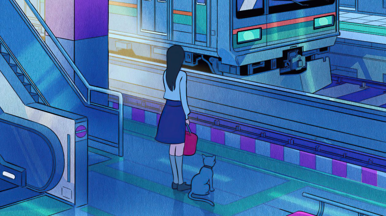 Train Station Anime Girl With Cat