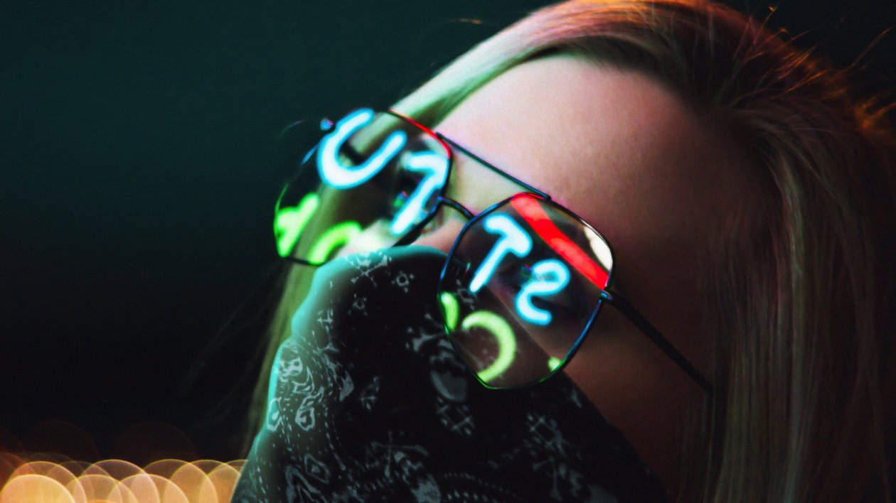 Girl Glasses Glowing Lights 4k