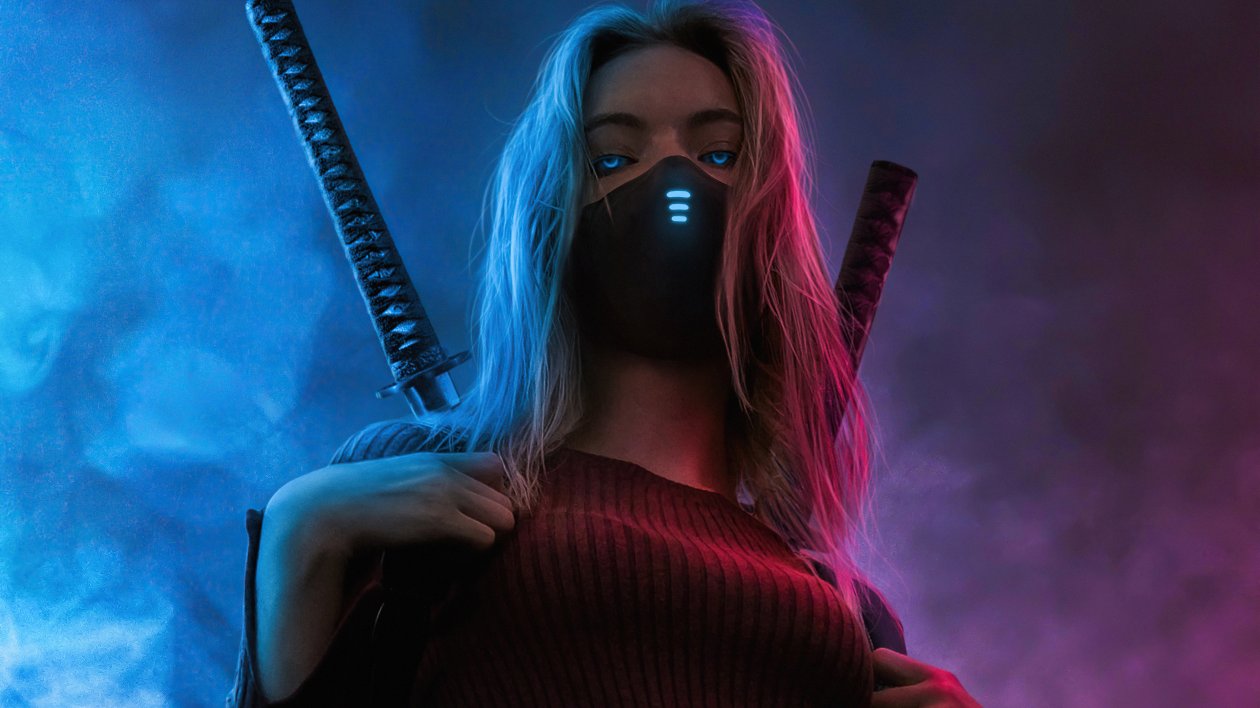 Girl Glowing Eyes Two Swords 4k