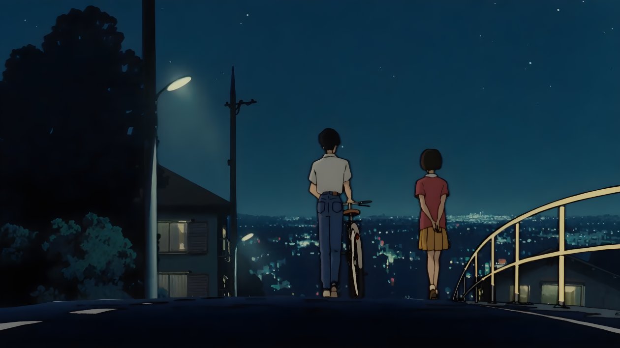 Anime Couple With Bicycle 5k