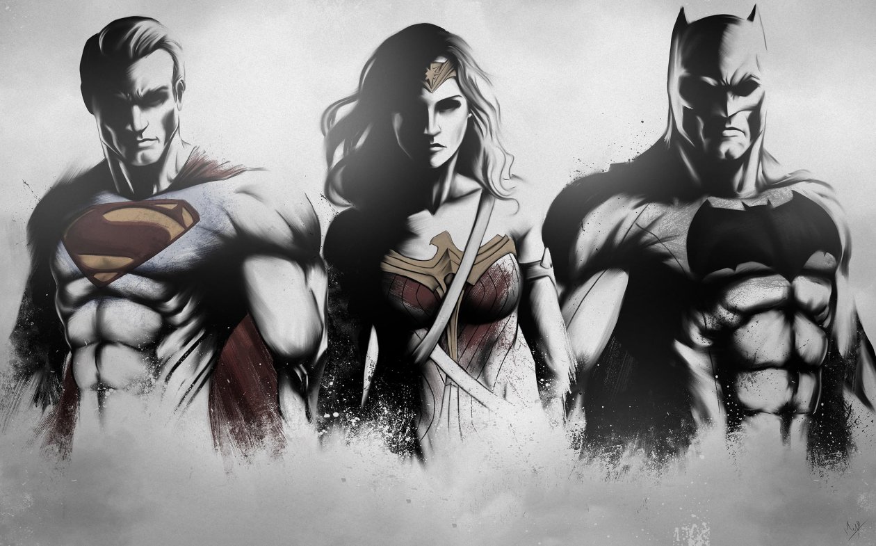 Superman Wonder Woman Batman Art Sketch 4k