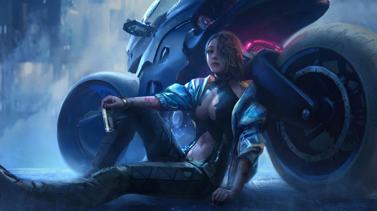 Cyberpunk Asian Girl With Bike