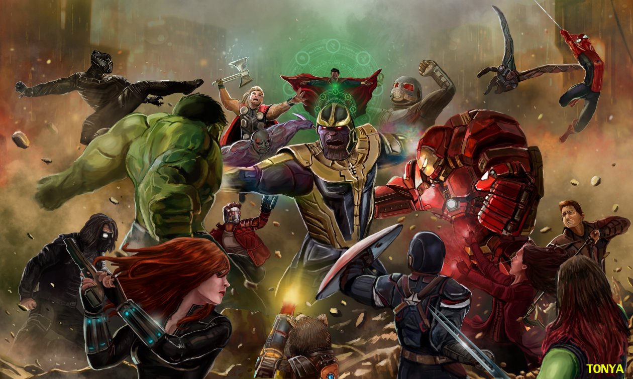 Thanos Beating All The Avengers In Avengers Infinity War Artwork