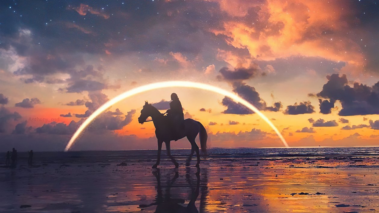 Horse Rider Sunset Beach Side Artwork