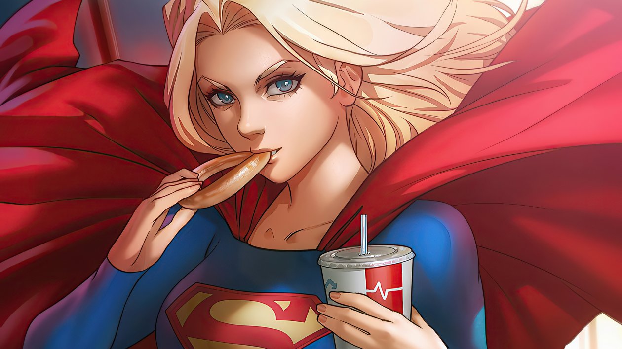 Supergirl Eating Cookie