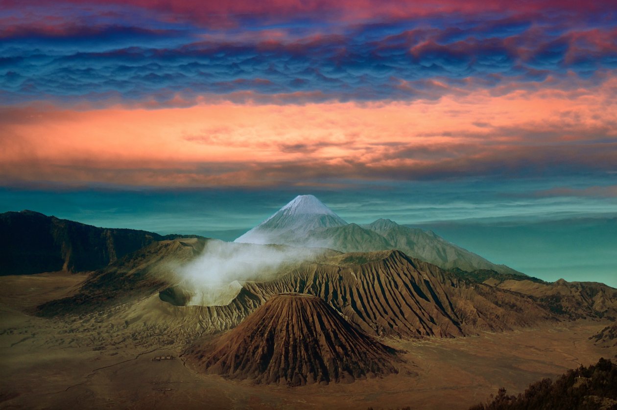 Volcano Landscape Clouds Scenic 8k
