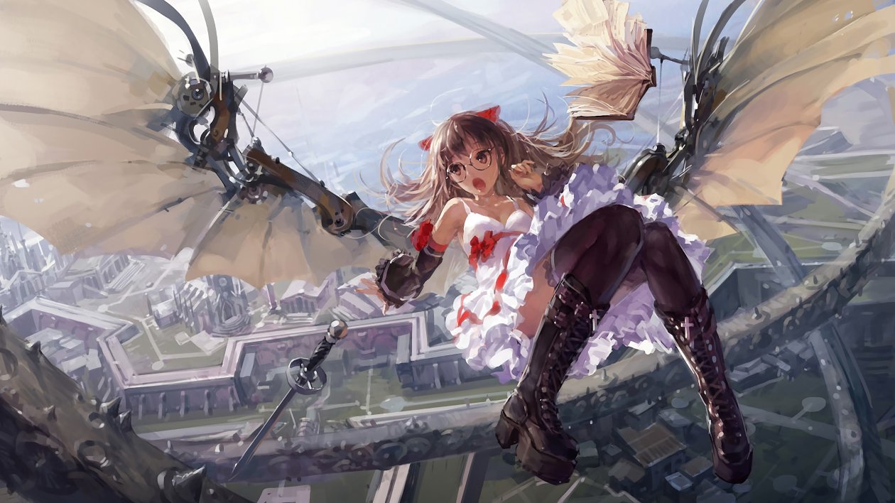 Angel Wings Girl Falling From Sky 4k