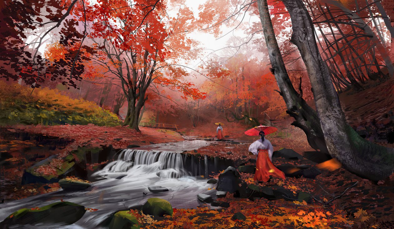 Ancient Asian Girls Morning Walk In Autumn 4k