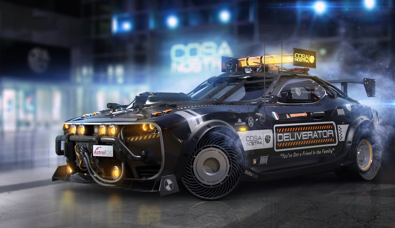 Cyberpunk Pizza Delivery Car 4k