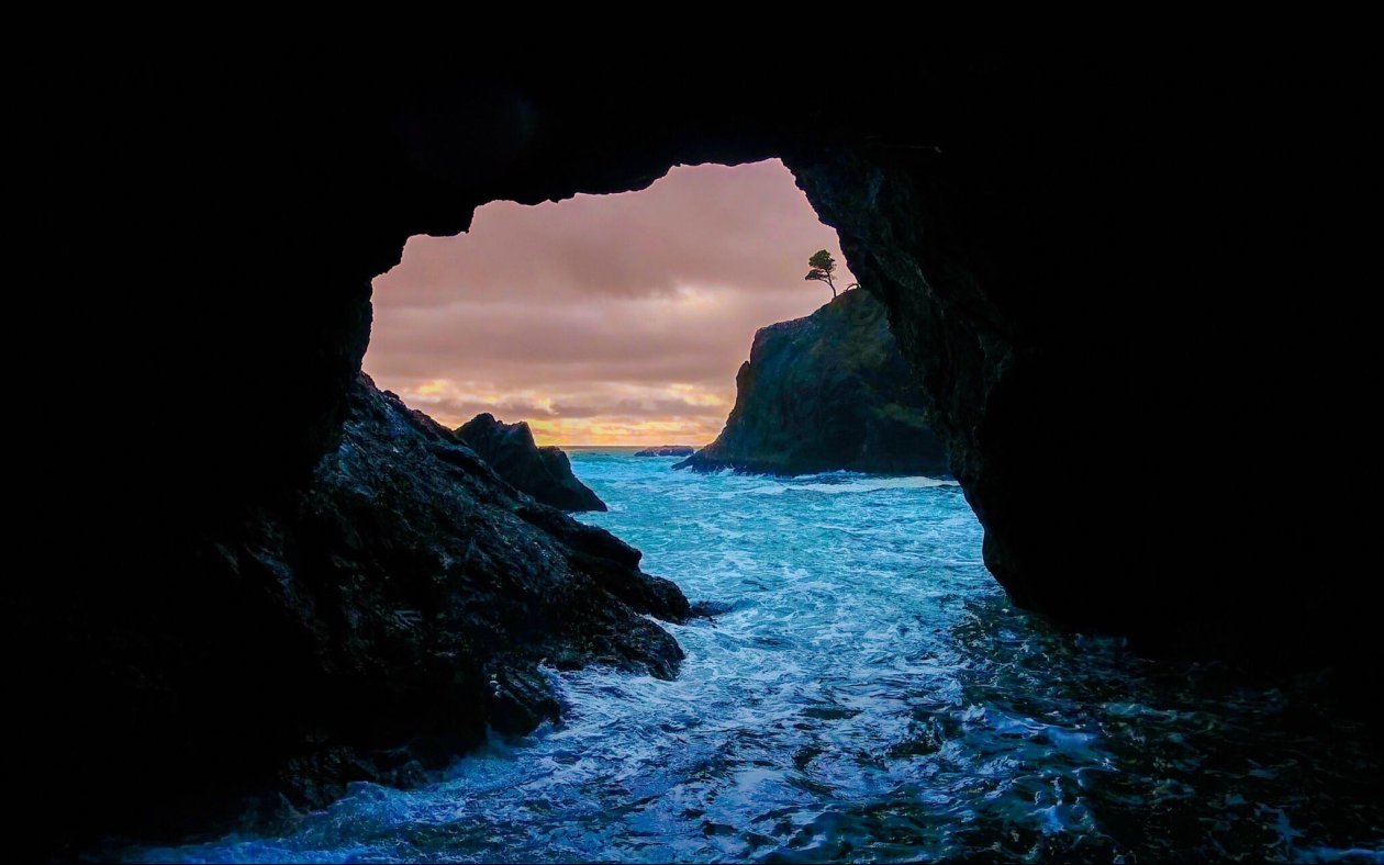 Cave Sunset Sea
