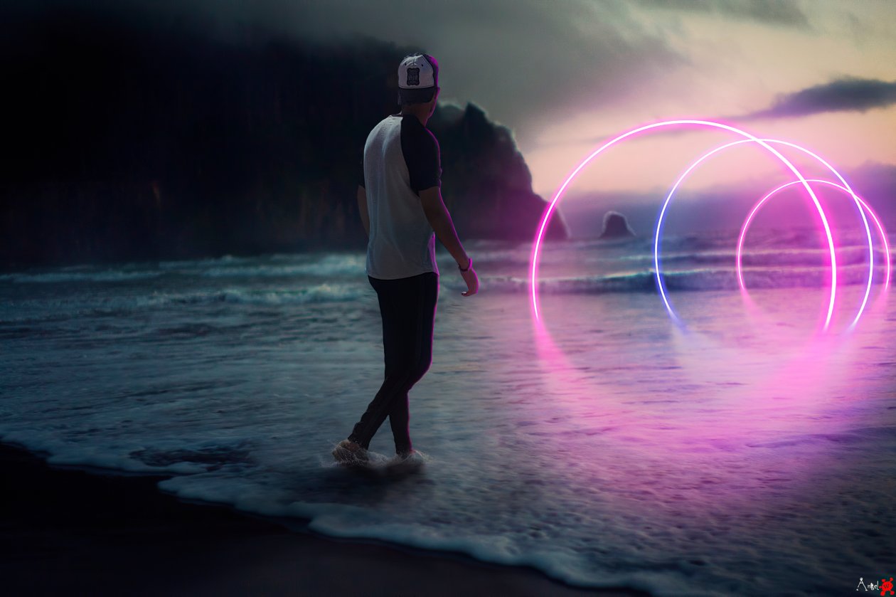 Neon Path Beach Boy 4k