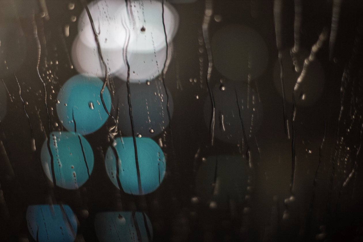 Rain Macro Long Exposure On Glass Lights