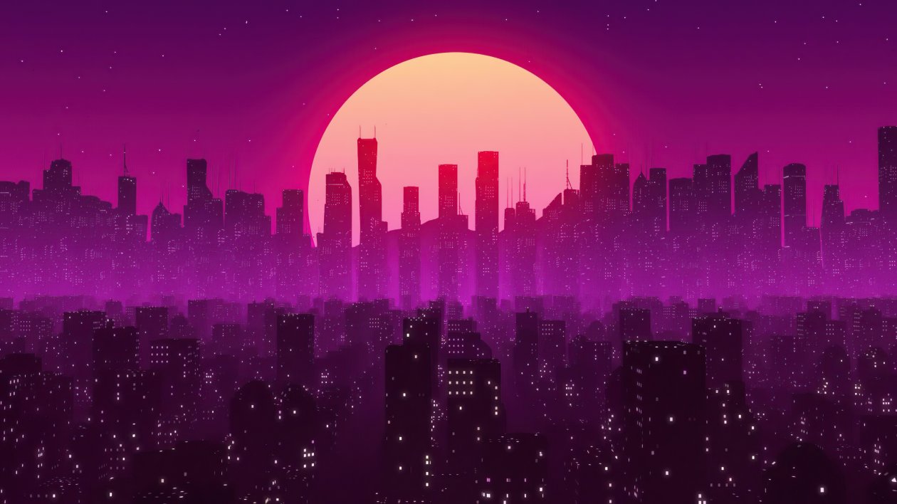 City Lights Sunrise Vaporwave