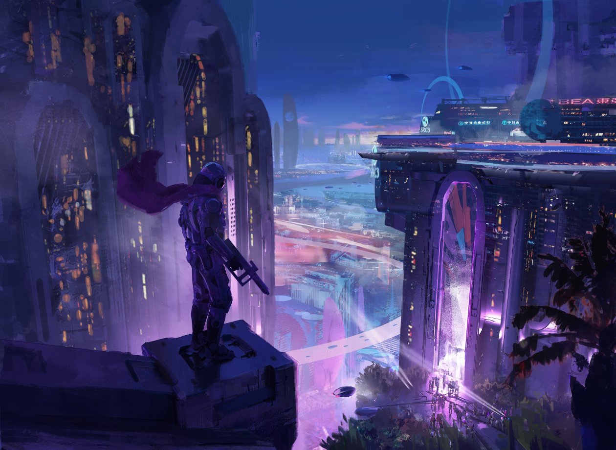 Soldier With Cape Gun Scifi Neon City 4k