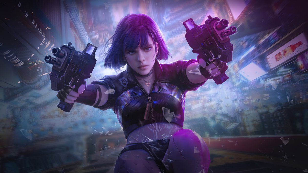 Girl Falling With Guns