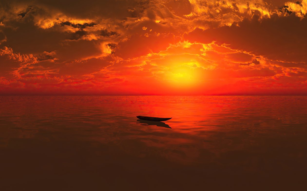 Lone Boat Sunset 4k