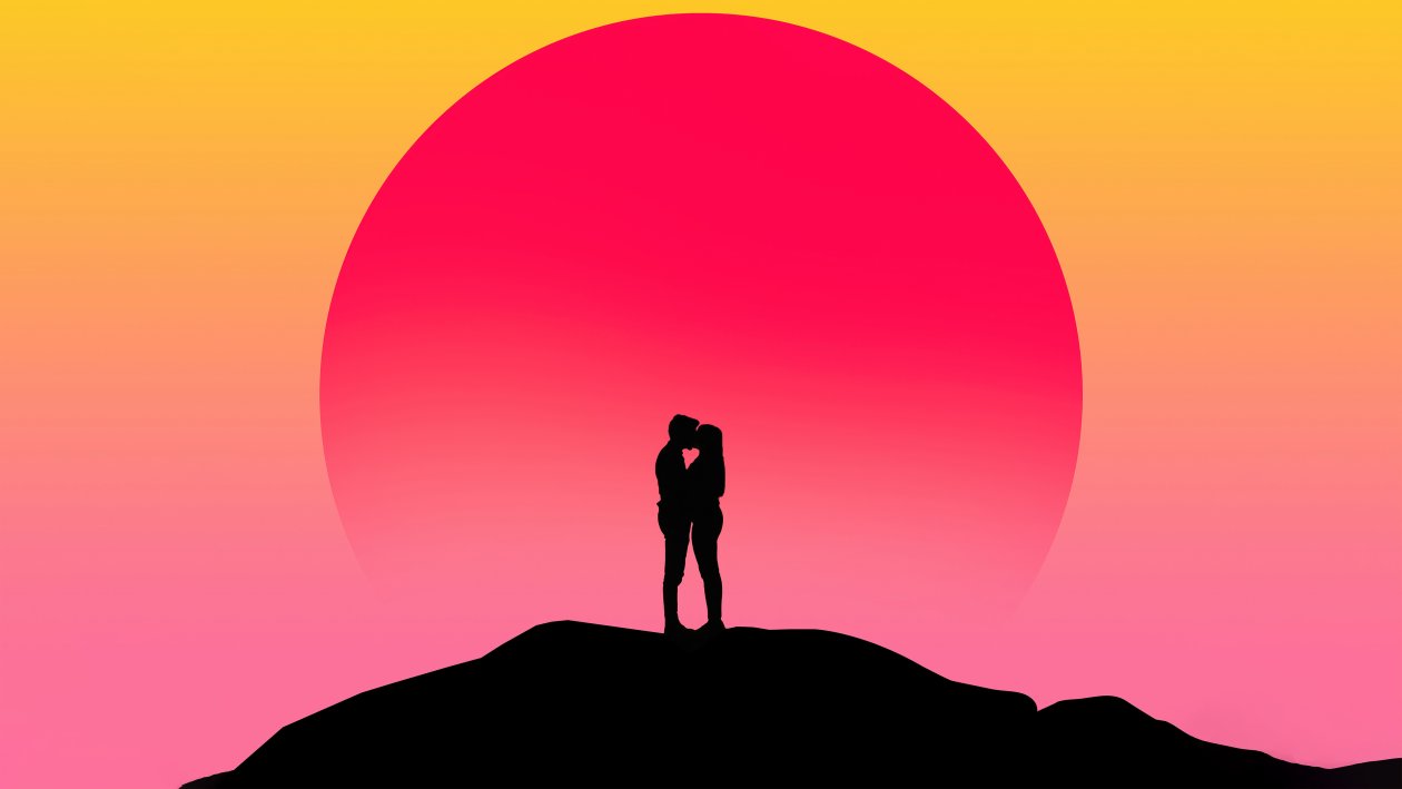 Couple Kissing Silhouette Digital Art 4k