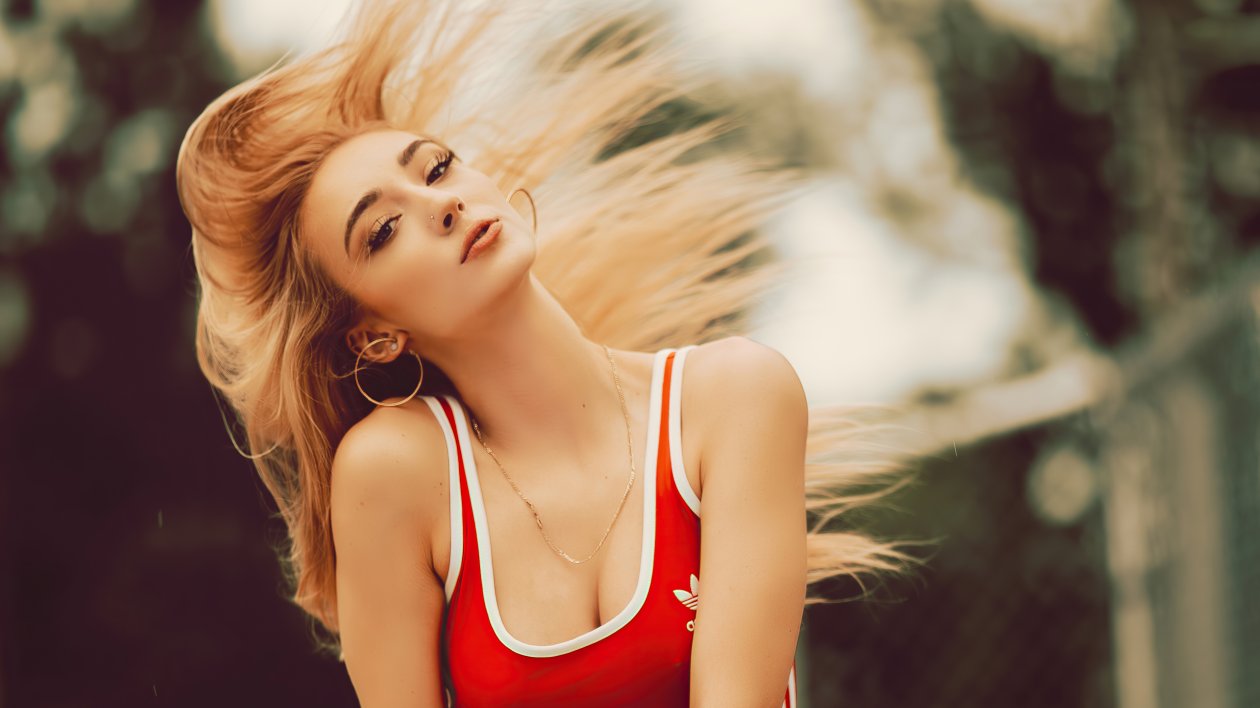 Girl Outdoor Moving Her Hair 4k