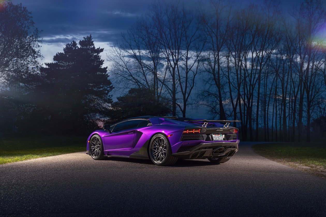 Purple Lamborghini Aventador Rear 5k