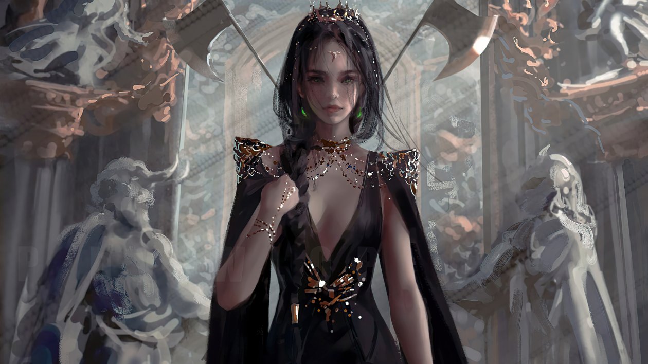 Queen In Black Dress 4k