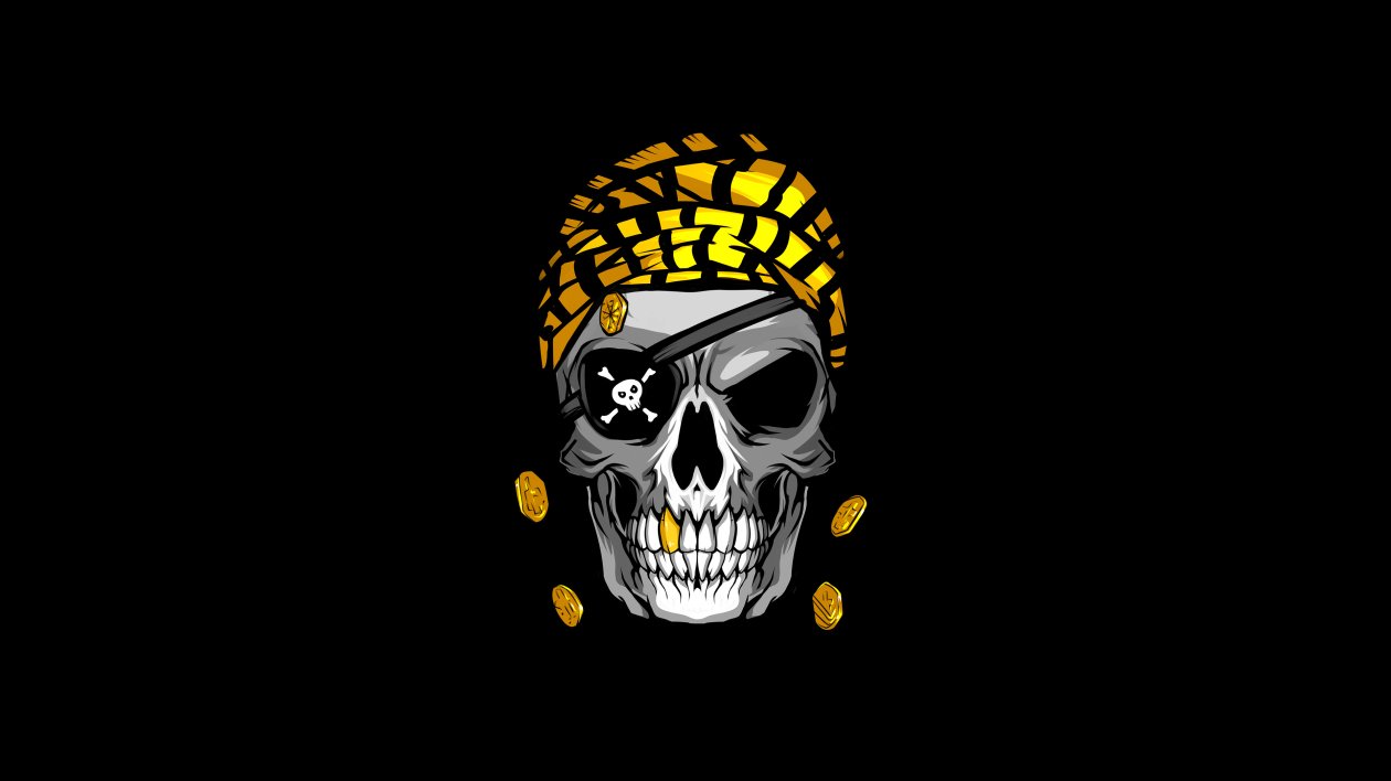 Pirate Skull Gold Minimal 4k