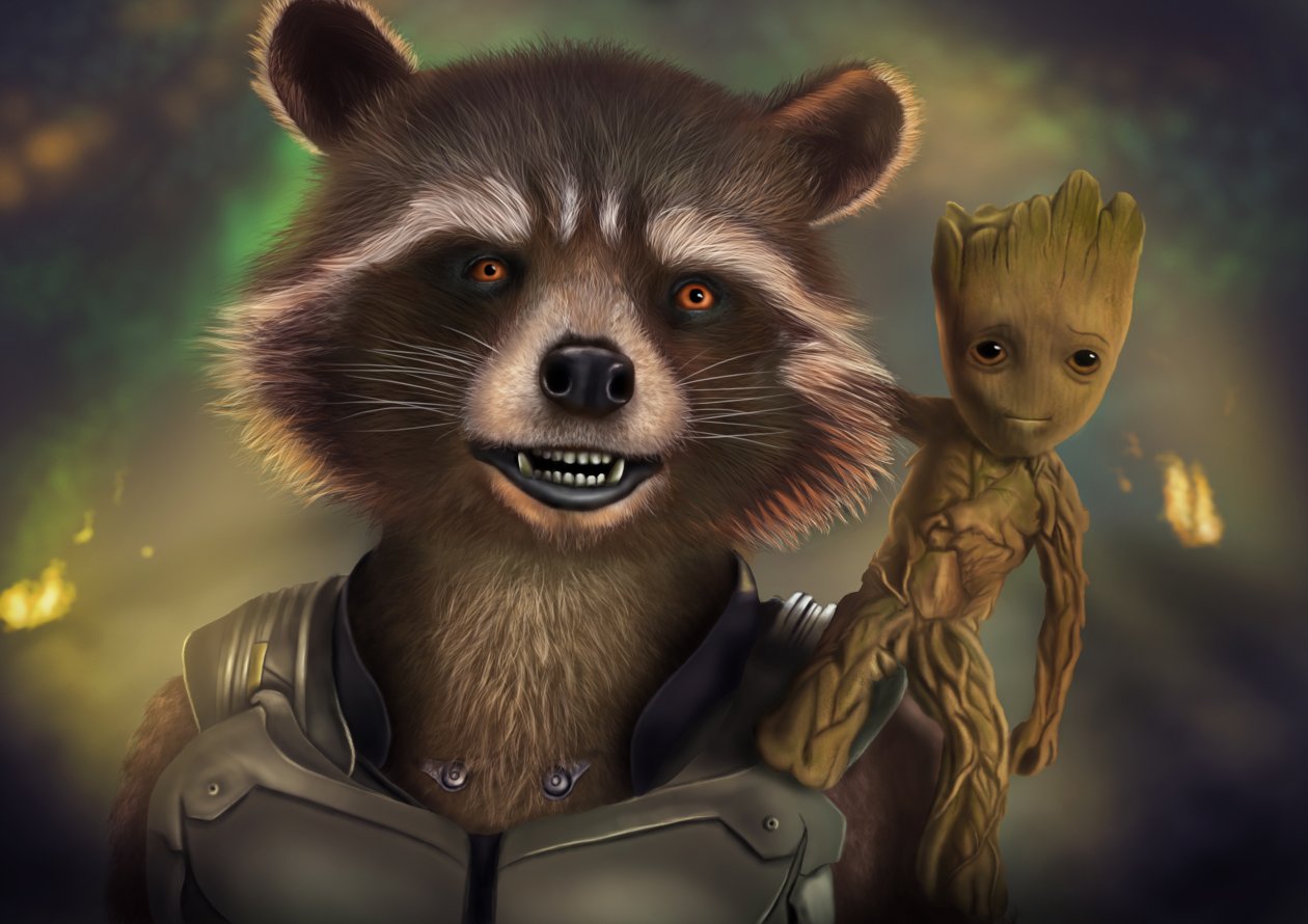 Rocket And Baby Groot Artwork
