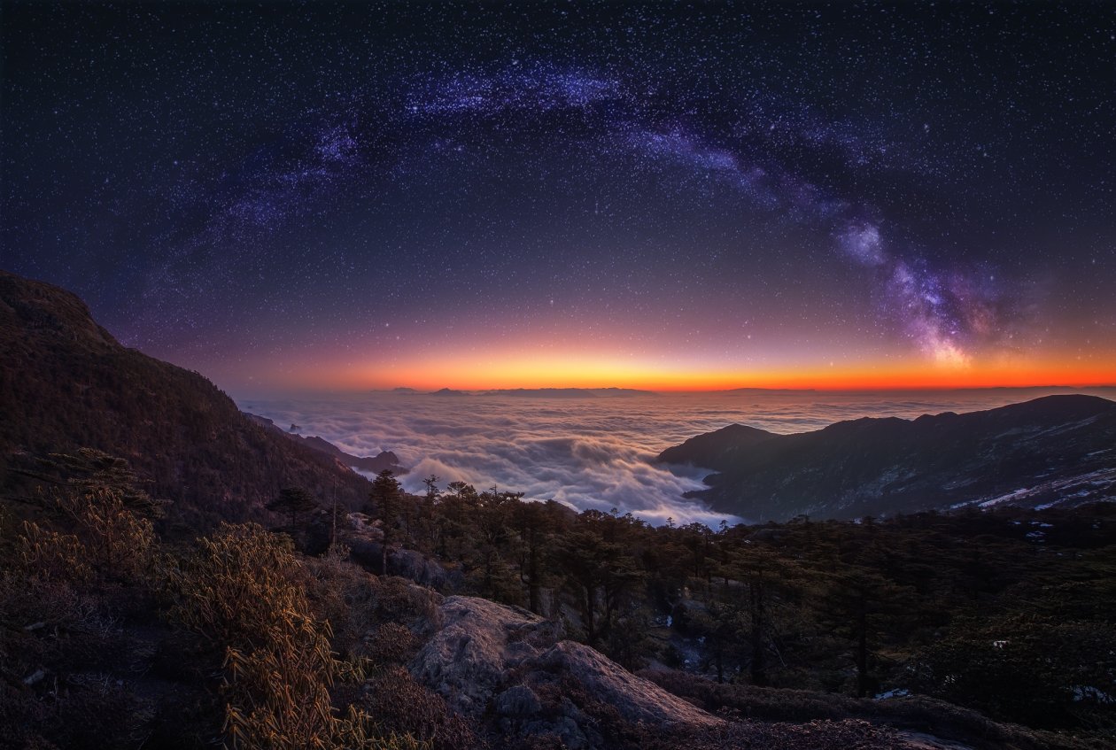 Cloud Landscape Milky Way Nature Night Panorama Sky Starry Sky Stars