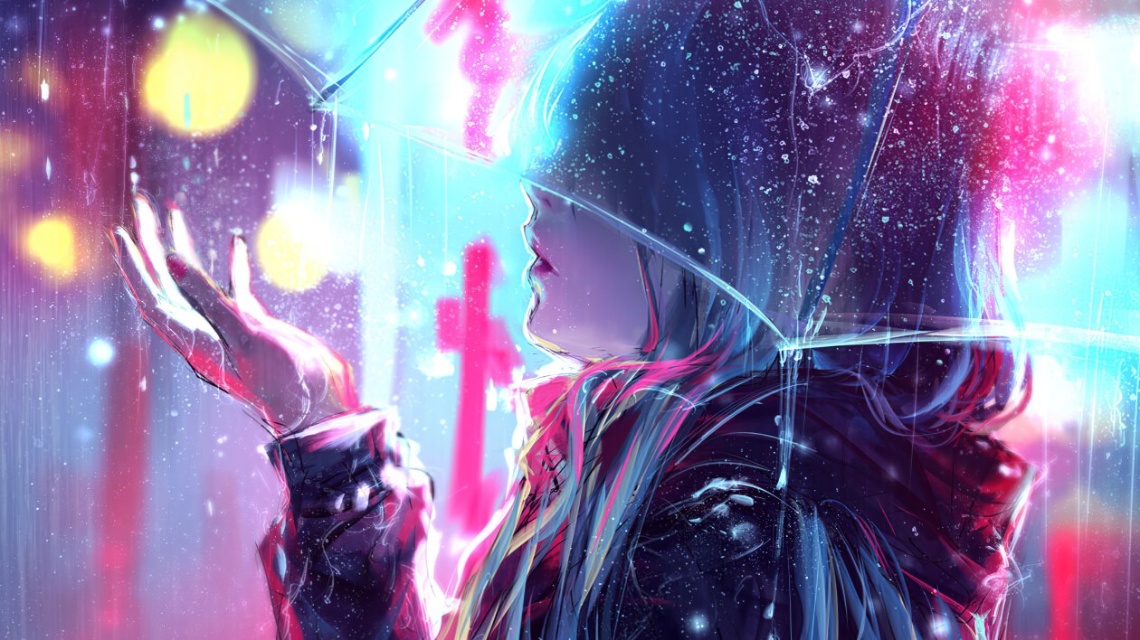 Raining Anime Girl Blur Lights 4k