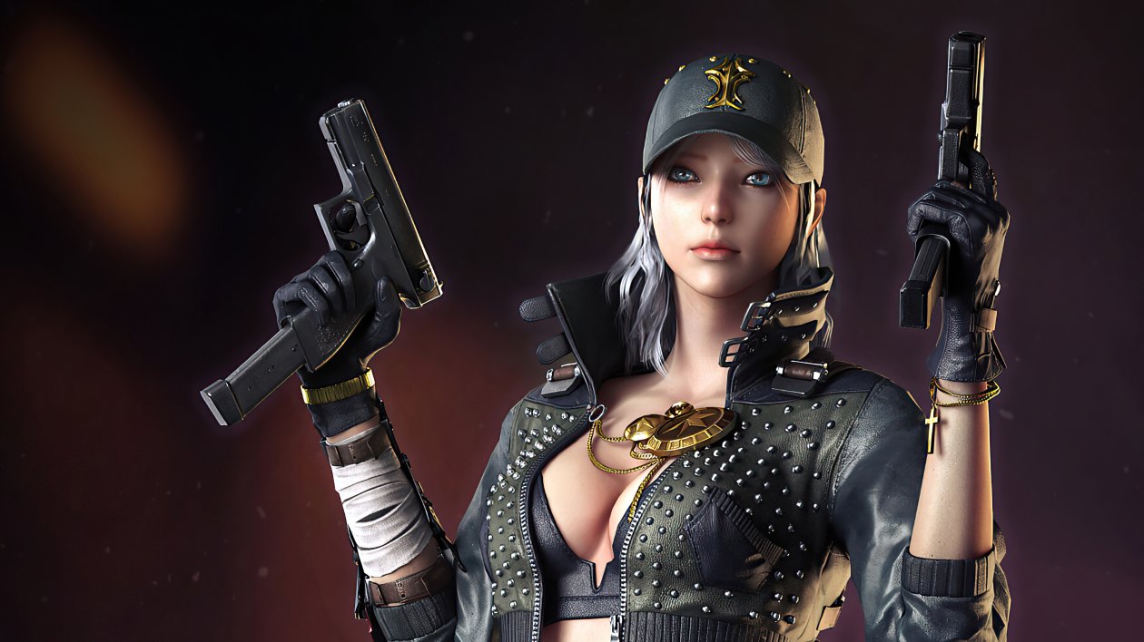 Cap Girl With Two Guns 4k