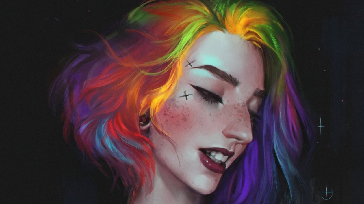 Rainbow Hairs Girl Portrait 4k