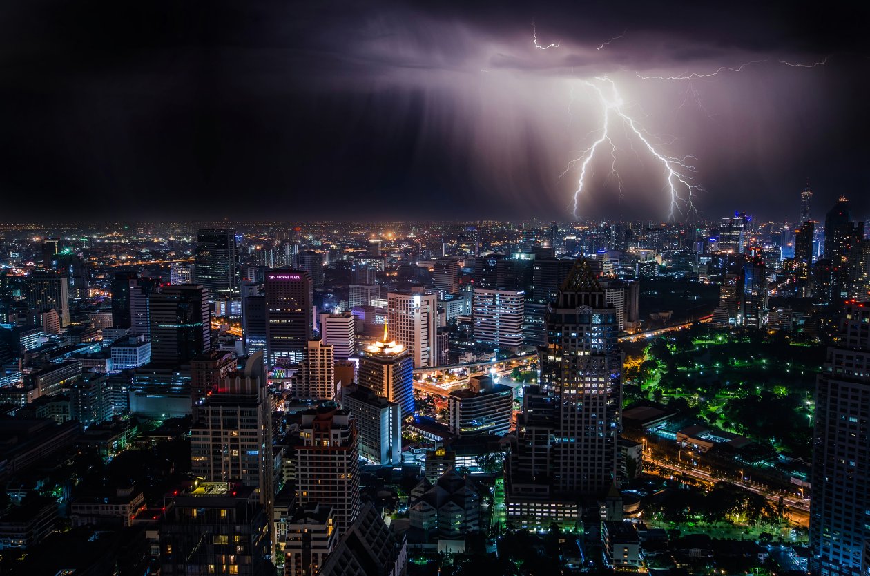 Lightning Storm At Night Bangkok 4k