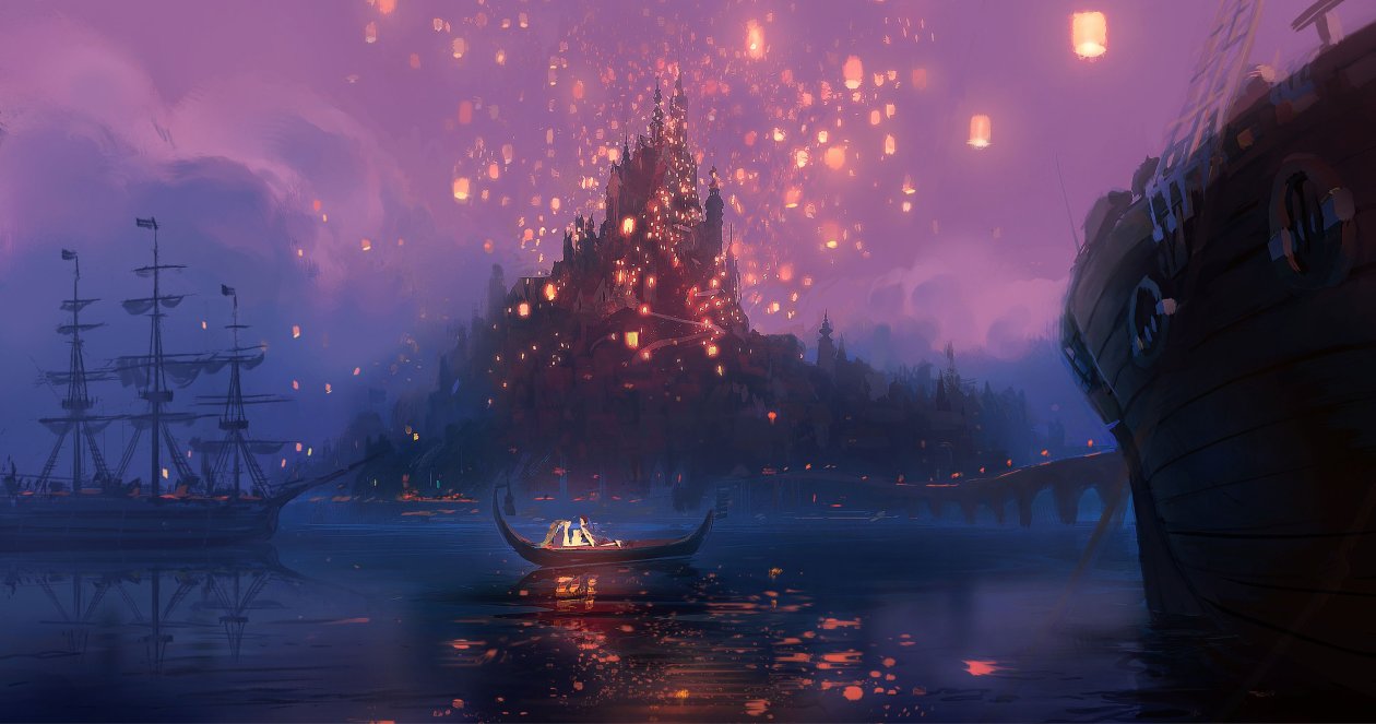 Sky Lanters Sailing Ship Dreamy Artwork