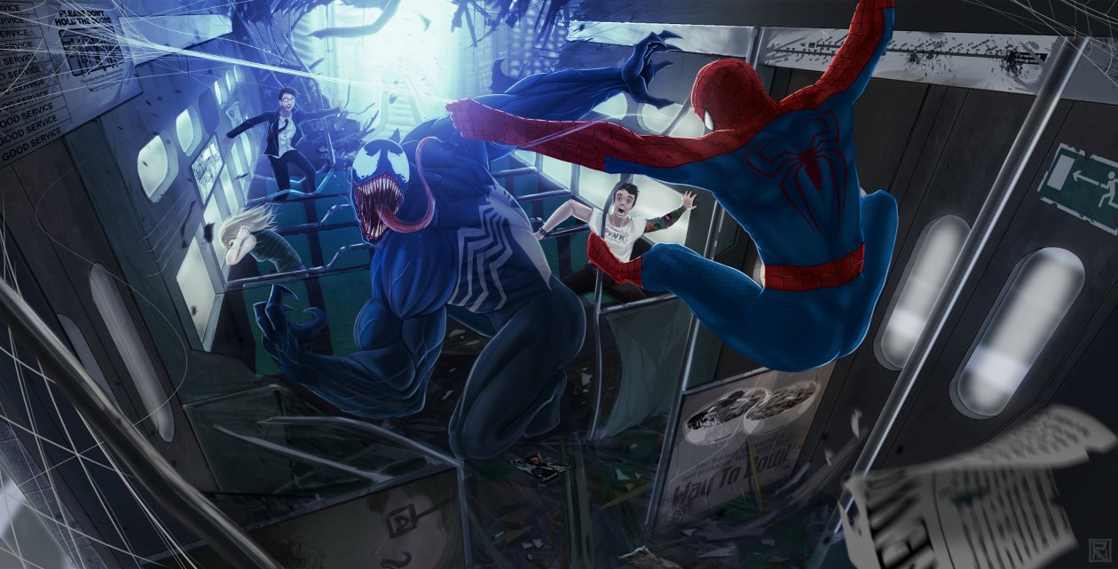 Spiderman And Venom Fighting