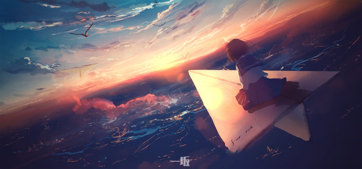 Anime Girl Flying Paper Plane 4k