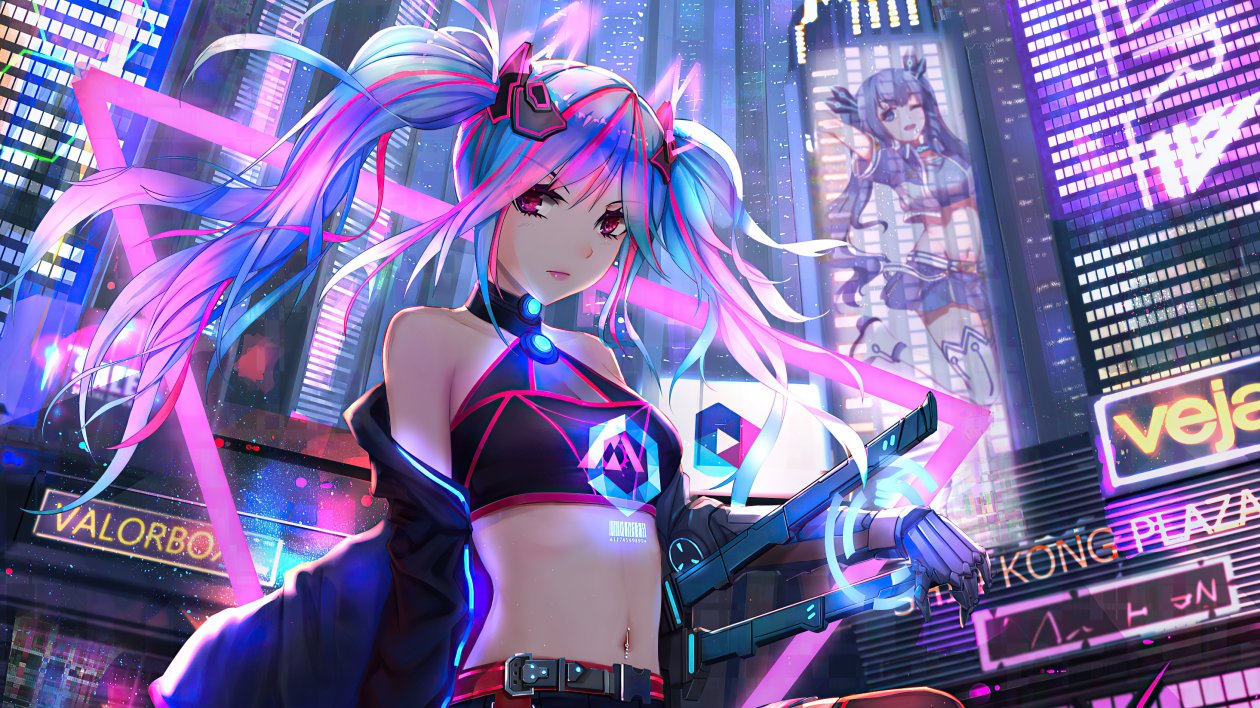 Anime Cyber Girl Neon City