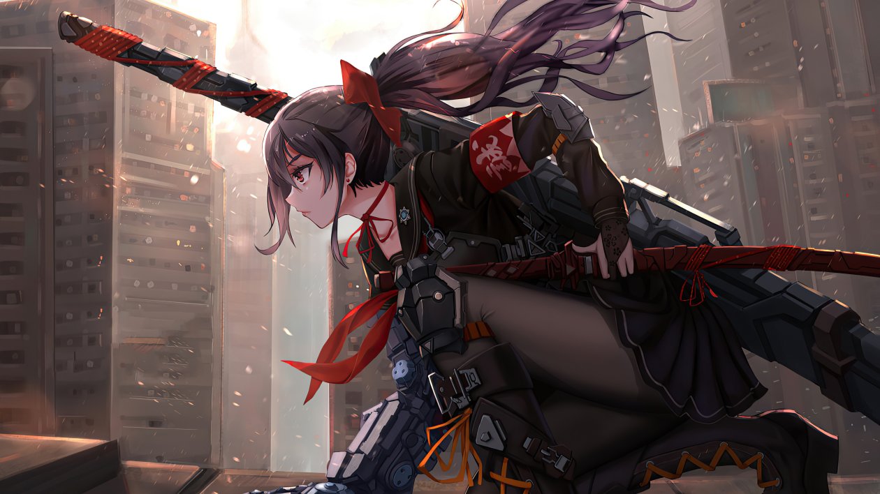 Anime Cyber Arm Sword Girl 4k