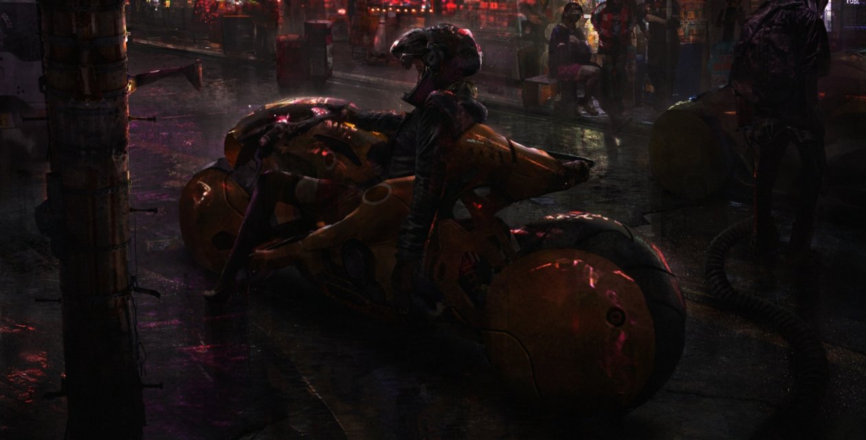 Cybepunk Biker Girl Rain Digital Art