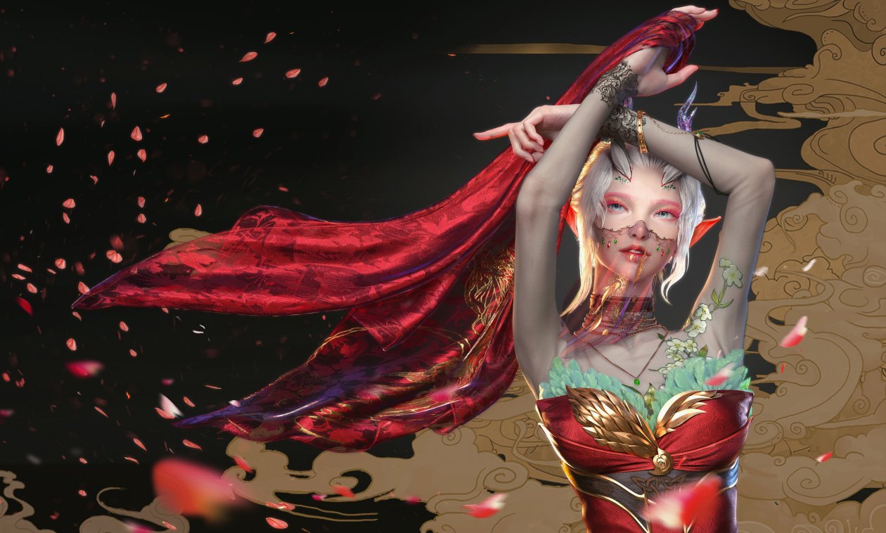 Fantasy Girl Red Dress 4k